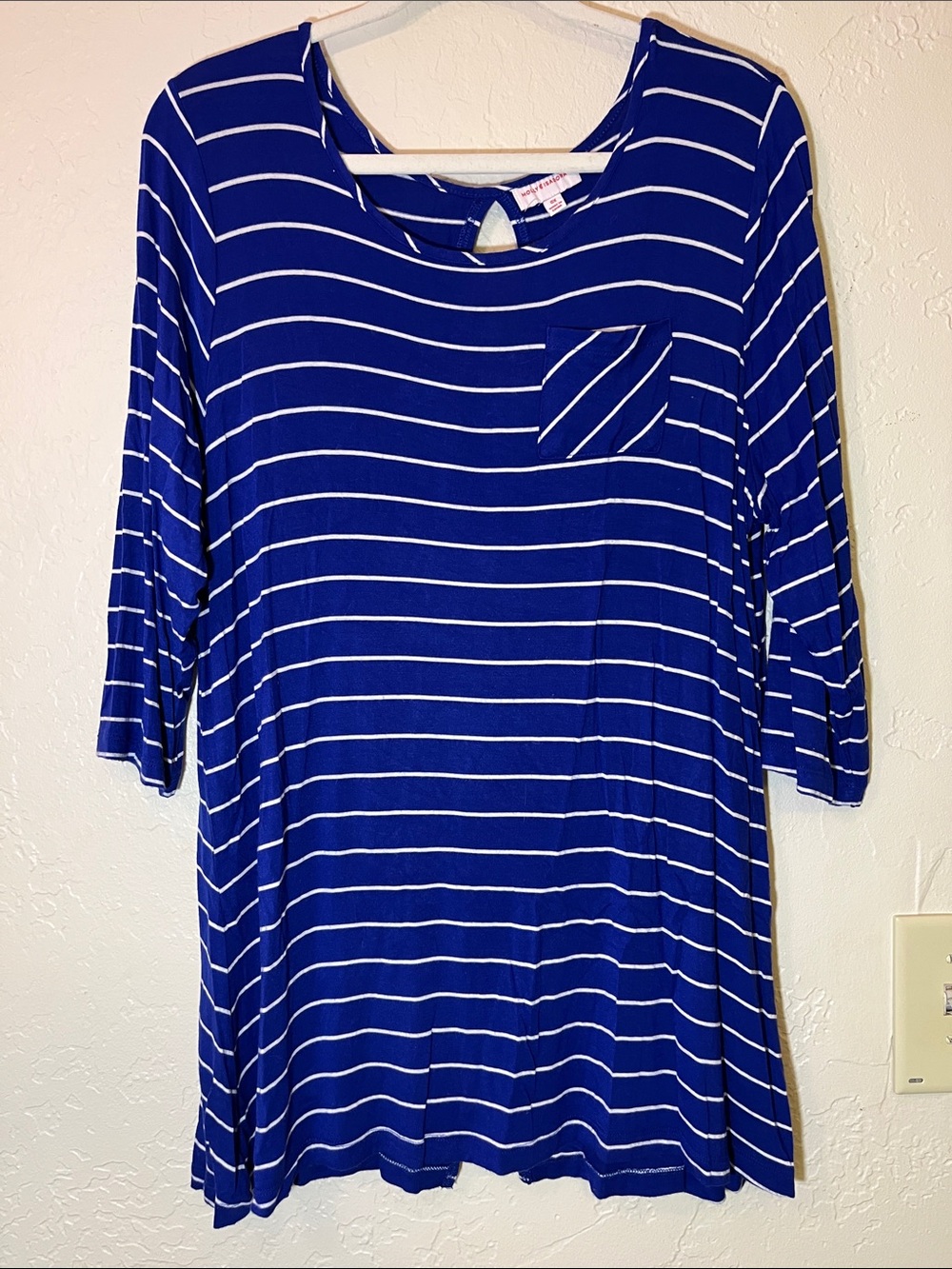 Women’s Blue Striped Long-Sleeve Tee with Pocket
